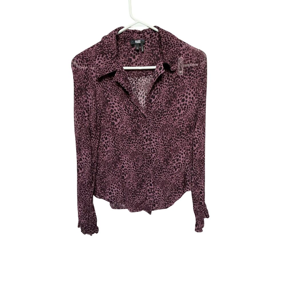 PAIGE Small Purple Leopard Print Blouse Long Sleeve Shirt